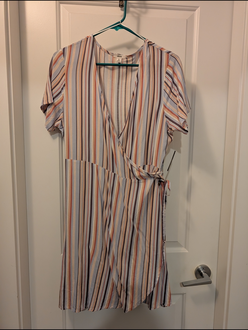 Ardene Multi-Striped Wrap Dress in Blue, Pink, Cream